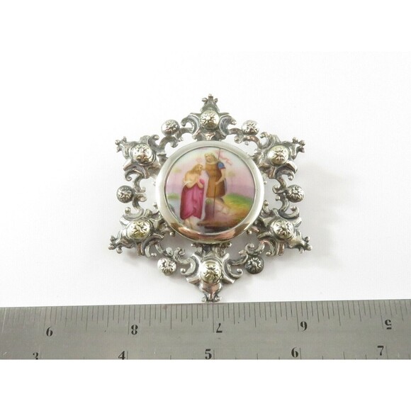 Austro Hungarian 800 Silver Porcelain Brooch Jesus & John the Baptist c1900 - Picture 10 of 10